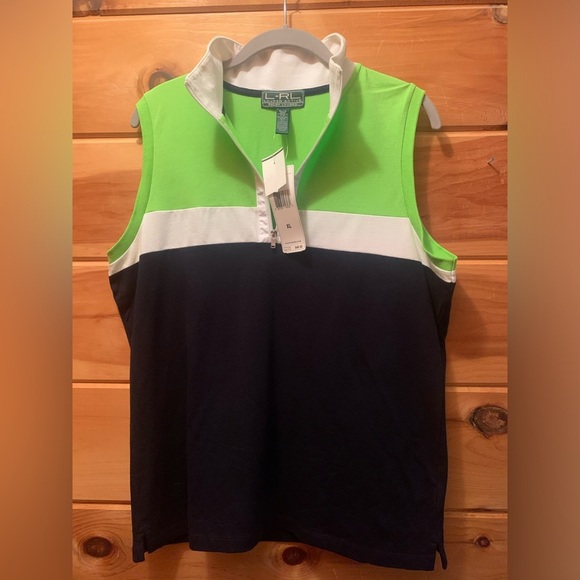 Lauren Ralph Lauren Tops - Lauren Ralph Lauren Active Top XL colorblock sleeveless collar Quarter Zip. NWT